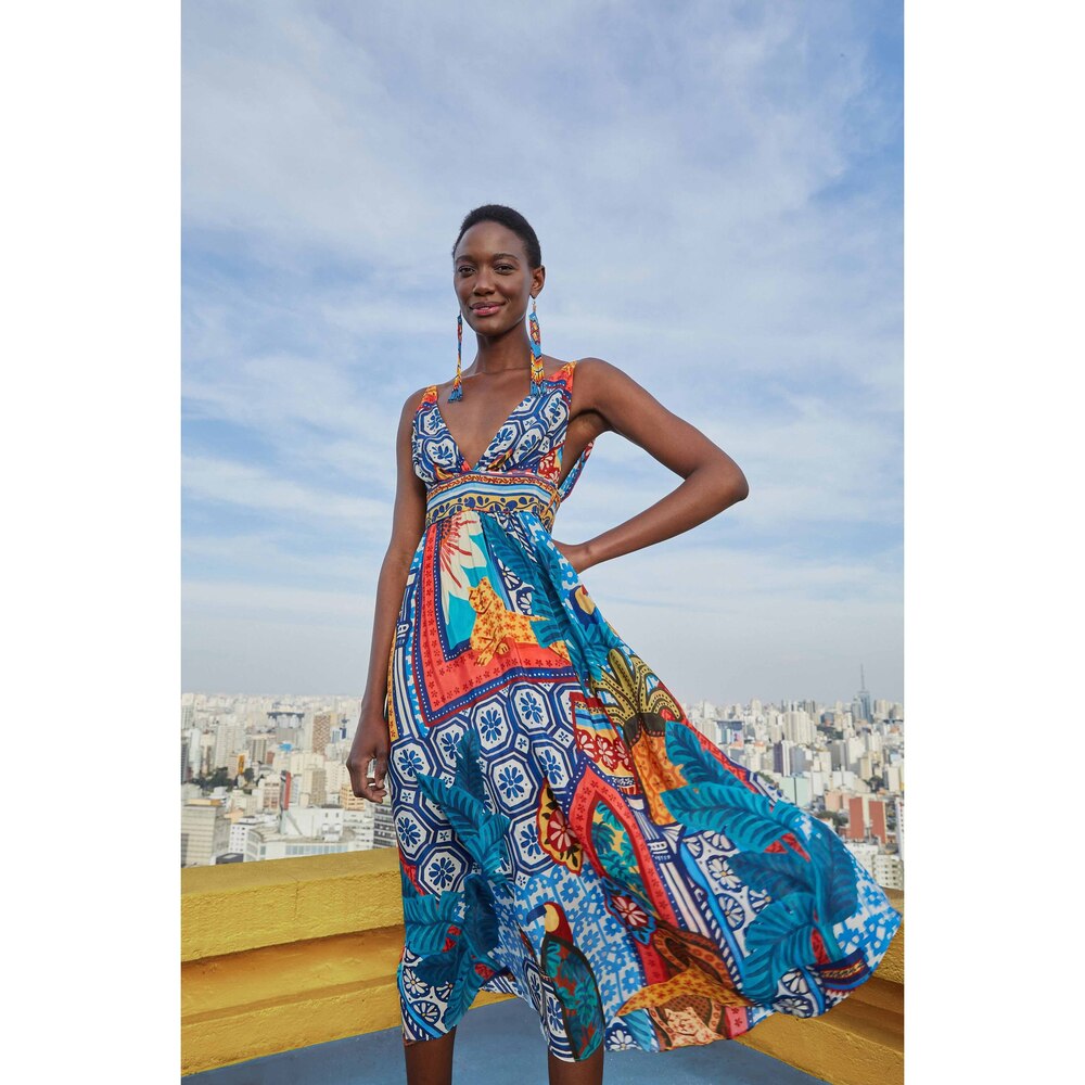 FARM RIO | Forest Tiles V Neck Midi Dress- Size S
